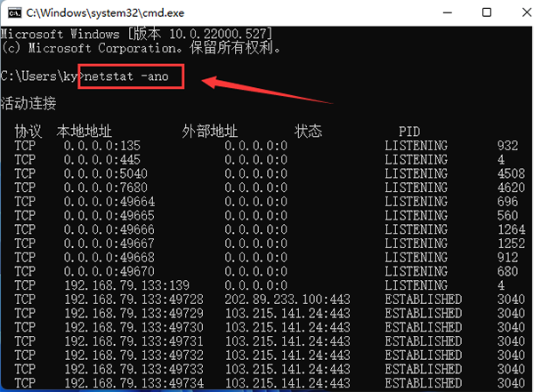 查看指定端口信息